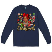 Navy christmas joy black woman Long Sleeve Tee - MaliasSmallBusiness
