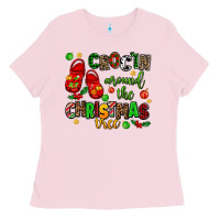 Bubblegum Pink Croc'in around the christmas tree Ladies Tee - AdoDesignShop