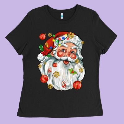 Santa With Little Christmas Ladies Tee Designed By Adodesignshop