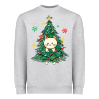 Heather Grey christmas tree cat Heavyweight Sweatshirt - MaliasSmallBusiness