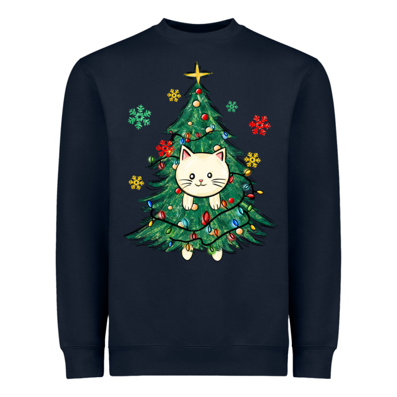 Christmas Tree Cat Heavyweight Sweatshirt by MaliasSmallBusiness | Teevron