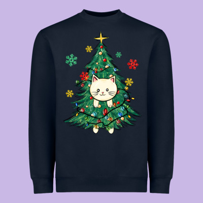 Christmas Tree Cat Heavyweight Sweatshirt Designed By Maliassmallbusiness
