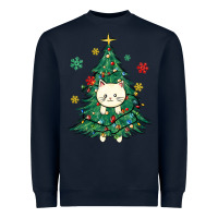 Navy christmas tree cat Heavyweight Sweatshirt - MaliasSmallBusiness