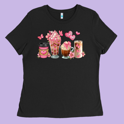 Floral Coffee Cups Ladies Tee Designed By Jahusdesignshop