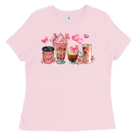 Bubblegum Pink floral coffee cups Ladies Tee - JahusDesignShop