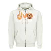 Oatmeal Heather Peace Love Golden Zipper Hoodie - Bettercallsaul