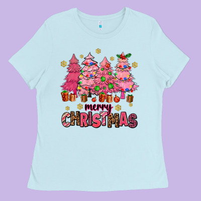 Pink Christmas Trees Ladies Tee Designed By Adodesignshop