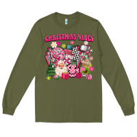 Army Green retro pink christmas vibes Long Sleeve Tee - MaliasSmallBusiness