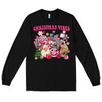 Black retro pink christmas vibes Long Sleeve Tee - MaliasSmallBusiness