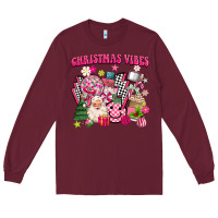 Burgundy retro pink christmas vibes Long Sleeve Tee - MaliasSmallBusiness