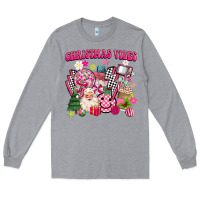 Heather Grey retro pink christmas vibes Long Sleeve Tee - MaliasSmallBusiness