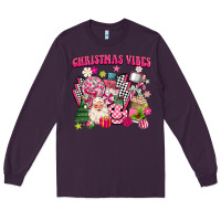 Plum retro pink christmas vibes Long Sleeve Tee - MaliasSmallBusiness