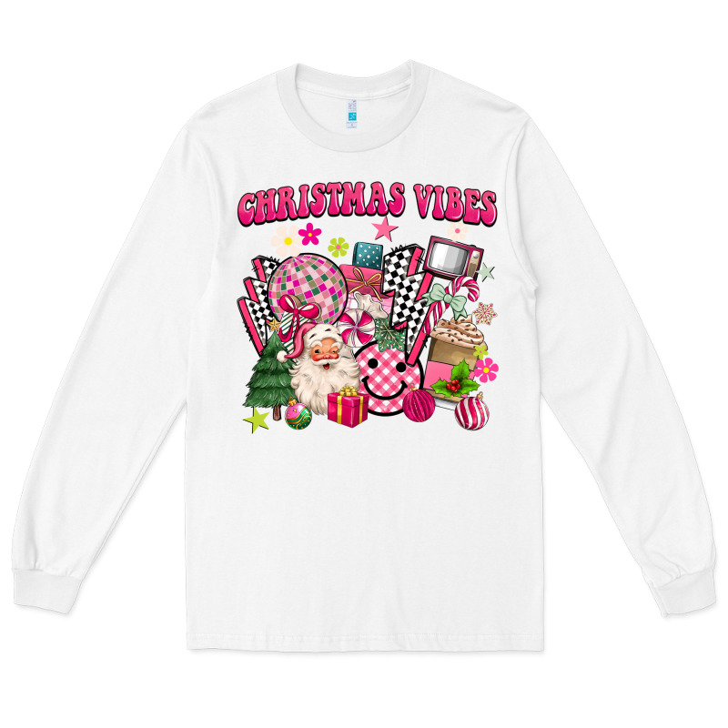 Retro Pink Christmas Vibes Long Sleeve Tee by MaliasSmallBusiness | Teevron