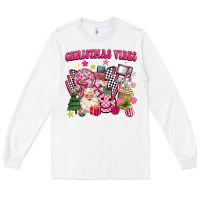 White retro pink christmas vibes Long Sleeve Tee - MaliasSmallBusiness