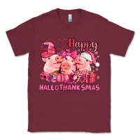 Burgundy Happy Hallothanksmas Pigs pink Classic Tee - NancyCooperArtShop