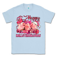Dusty Blue Happy Hallothanksmas Pigs pink Classic Tee - NancyCooperArtShop