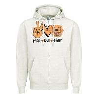 Oatmeal Heather Peace Love Golden Zipper Hoodie - Bettercallsaul
