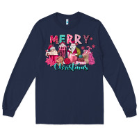 Navy pink christmas coffee cups Long Sleeve Tee - MaliasSmallBusiness
