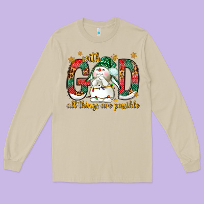 With God All Things Are Possible With Snowman Long Sleeve Tee Designed By Nancycooperartshop
