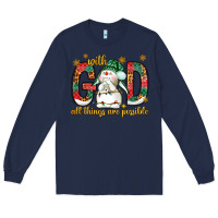 Navy With God all things are possible with snowman Long Sleeve Tee - NancyCooperArtShop