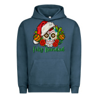 Pigment Midnight Navy Feliz Navidad Skull Urban Hoodie - BundleAndBundleShop