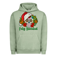Pigment Oil Green Feliz Navidad Skull Urban Hoodie - BundleAndBundleShop