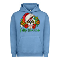 Pigment Pebble Blue Feliz Navidad Skull Urban Hoodie - BundleAndBundleShop
