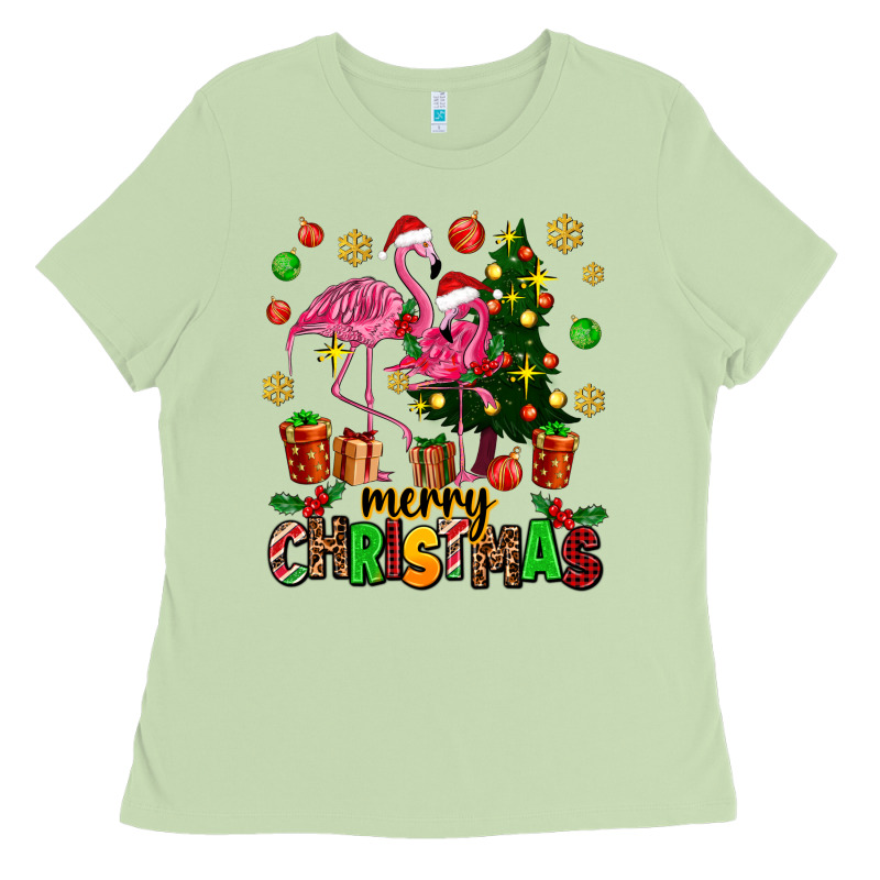 Flamingo Merry Christmas Ladies Tee by AdoDesignShop | Teevron