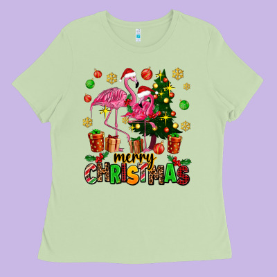 Flamingo Merry Christmas Ladies Tee Designed By Adodesignshop