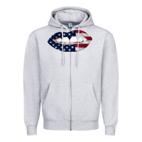 Heather Grey Lips American Flag Zipper Hoodie - Bettercallsaul