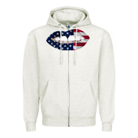 Oatmeal Heather Lips American Flag Zipper Hoodie - Bettercallsaul
