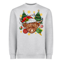 Heather Grey Christmas highland cow Heavyweight Sweatshirt - MaliasSmallBusiness