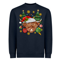 Navy Christmas highland cow Heavyweight Sweatshirt - MaliasSmallBusiness