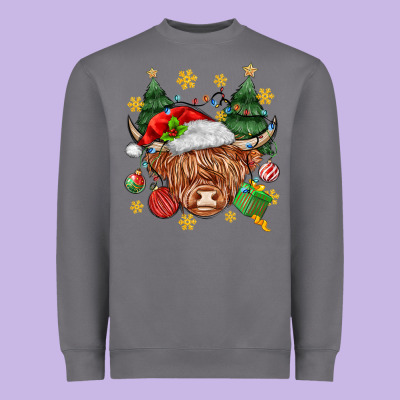 Christmas Highland Cow Heavyweight Sweatshirt Designed By Maliassmallbusiness