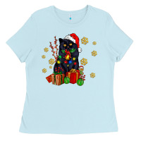 Baby Blue black cat meowy christmas Ladies Tee - AdoDesignShop
