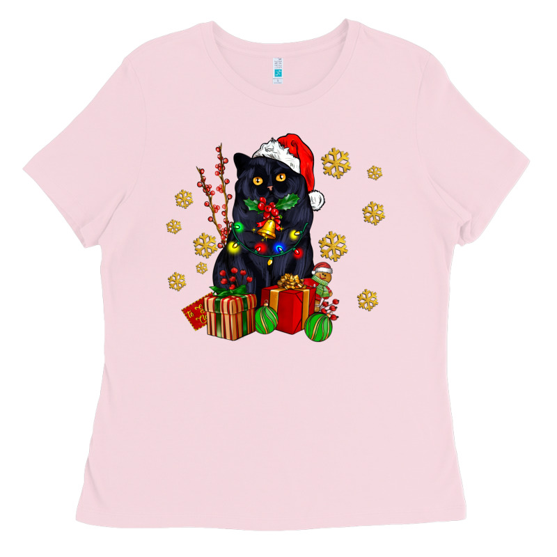 Black Cat Meowy Christmas Ladies Tee by AdoDesignShop | Teevron