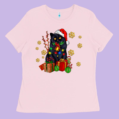 Black Cat Meowy Christmas Ladies Tee Designed By Adodesignshop