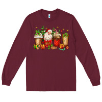 Burgundy Christmas Santa coffee cups Long Sleeve Tee - MaliasSmallBusiness