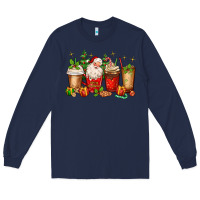 Navy Christmas Santa coffee cups Long Sleeve Tee - MaliasSmallBusiness