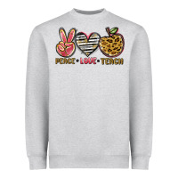 Heather Grey peace love teach Heavyweight Sweatshirt - NancyCooperArtShop
