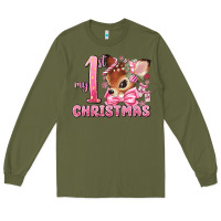 Army Green my first christmas pink reindeer Long Sleeve Tee - MaliasSmallBusiness