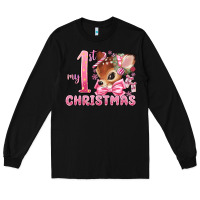 Black my first christmas pink reindeer Long Sleeve Tee - MaliasSmallBusiness