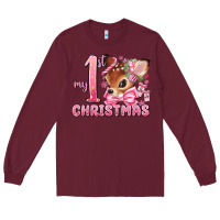 Burgundy my first christmas pink reindeer Long Sleeve Tee - MaliasSmallBusiness