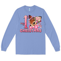 Colony Blue my first christmas pink reindeer Long Sleeve Tee - MaliasSmallBusiness