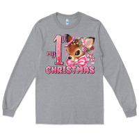 Heather Grey my first christmas pink reindeer Long Sleeve Tee - MaliasSmallBusiness