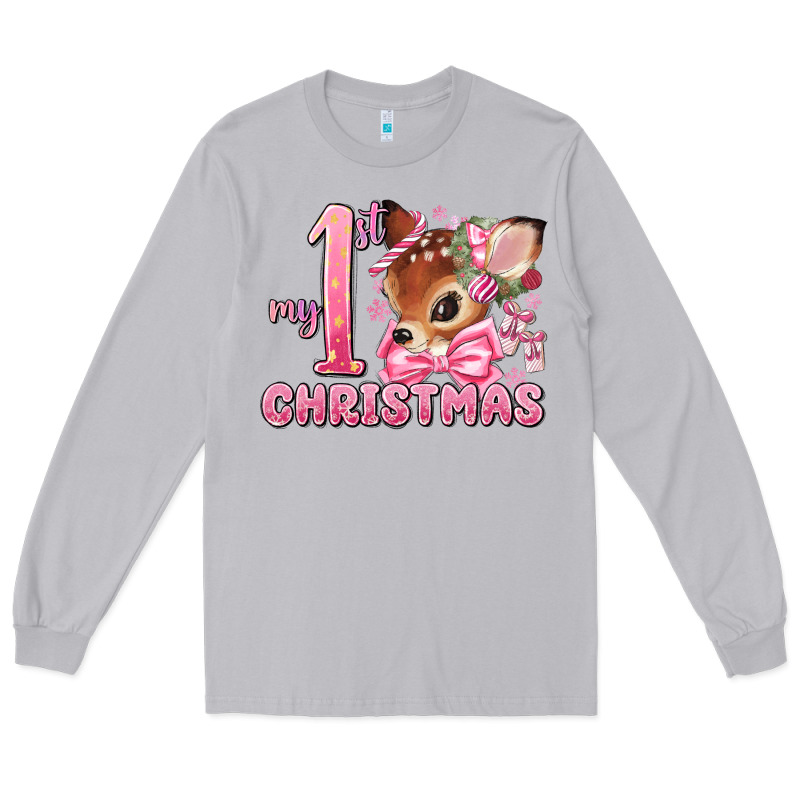 My First Christmas Pink Reindeer Long Sleeve Tee by MaliasSmallBusiness | Teevron