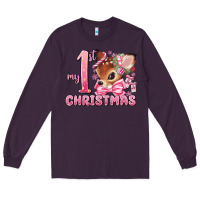 Plum my first christmas pink reindeer Long Sleeve Tee - MaliasSmallBusiness