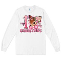 White my first christmas pink reindeer Long Sleeve Tee - MaliasSmallBusiness