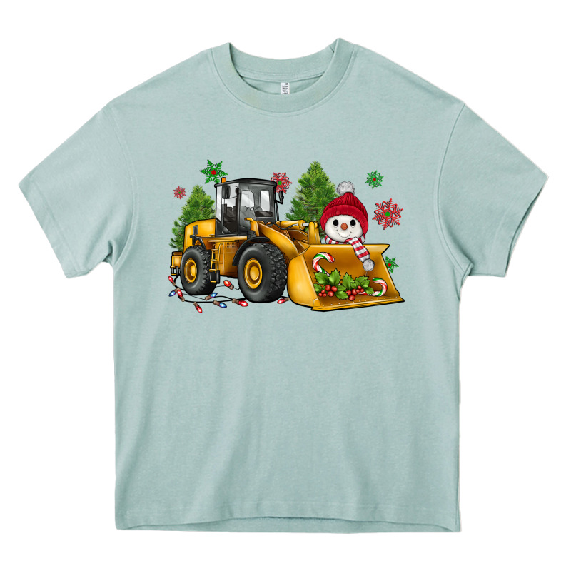 Christmas Bulldozer Snowman Heavy Core Tee by JahusDesignShop | Teevron