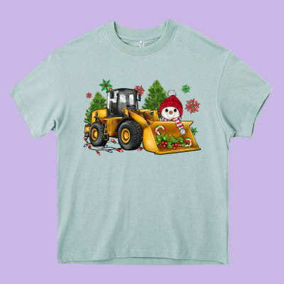 Christmas Bulldozer Snowman Heavy Core Tee Designed By Jahusdesignshop